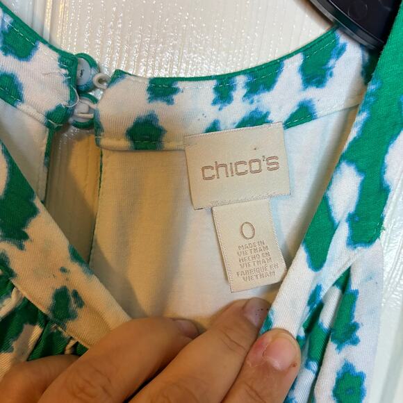 Chico’s Tie Dye Green White Halter Maxi Dress US 0 Sleeveless Keyhole Button - Picture 6 of 9